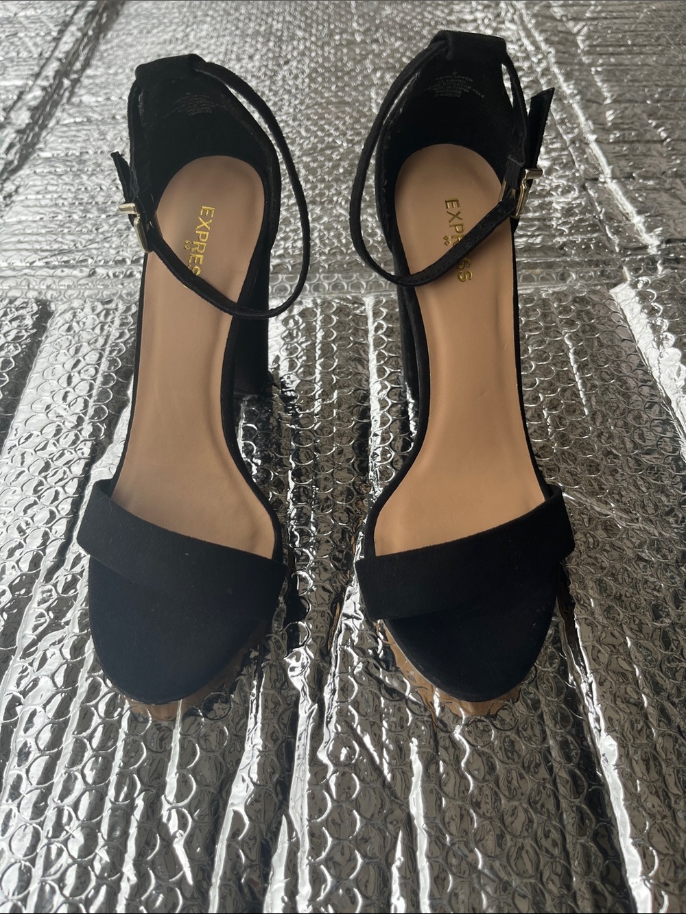 Express Black Open-Toe Ankle-Strap Heels